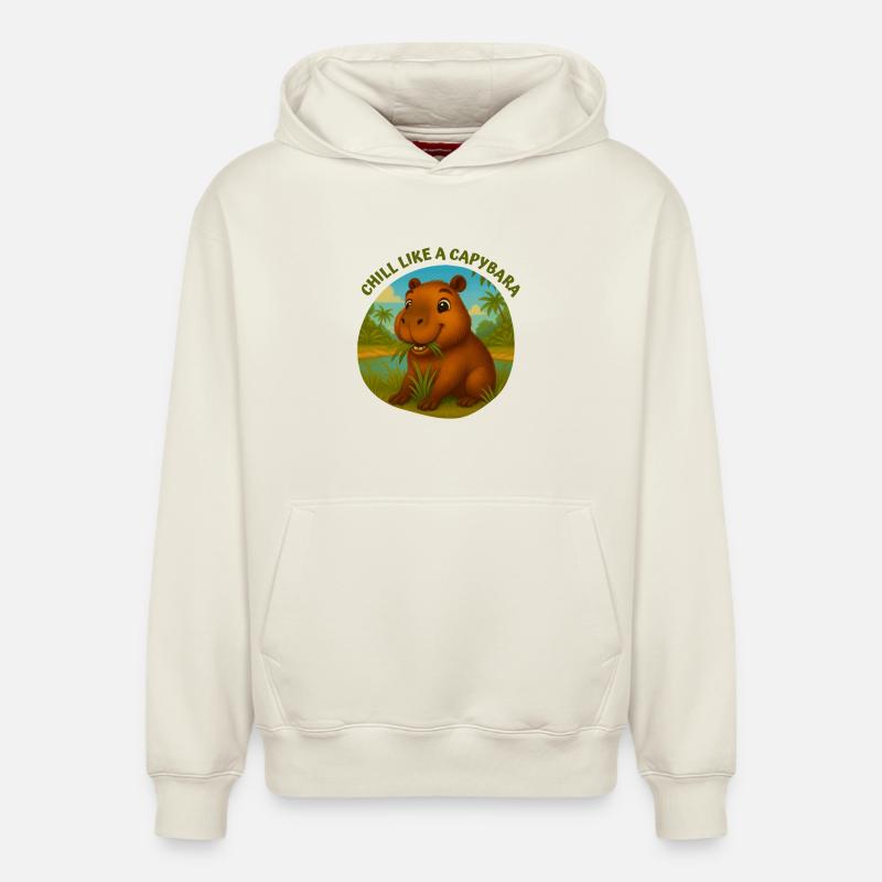 Détends comme un capybara - Sweat à capuche unisexe décontracté en coton biologique – de SPREAD - blanc cassé