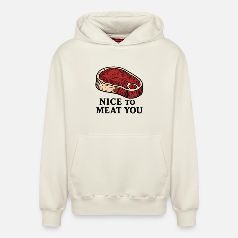 Nice to Meat You Steak Design - Sweat à capuche unisexe décontracté en coton biologique – de SPREAD - blanc cassé
