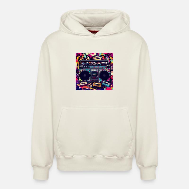 Boombox Graffiti Neon Retro - Sweat à capuche unisexe décontracté en coton biologique – de SPREAD - blanc cassé