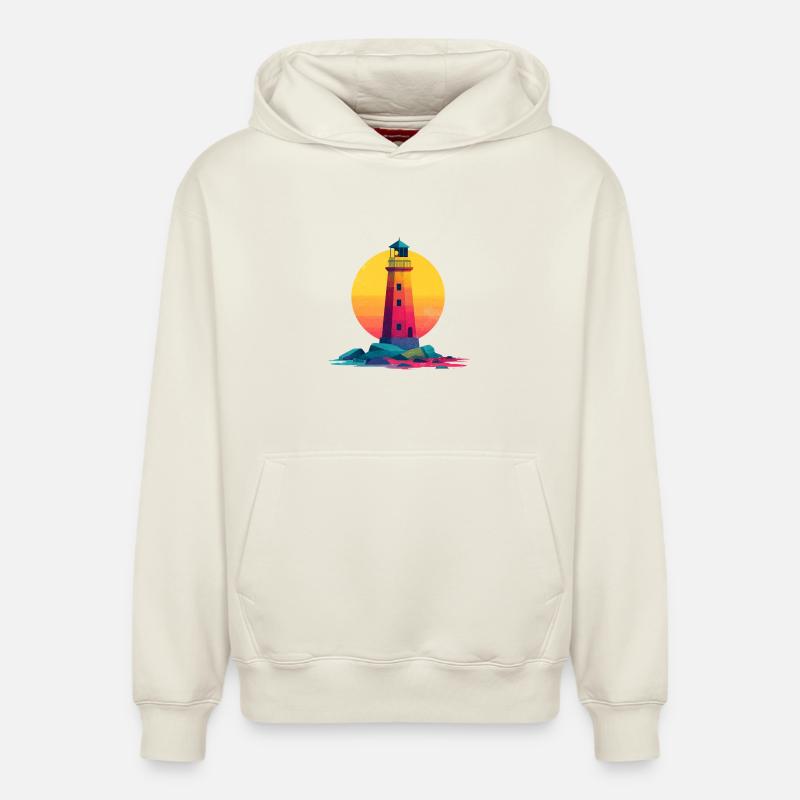 phare - Sweat à capuche unisexe décontracté en coton biologique – de SPREAD - blanc cassé