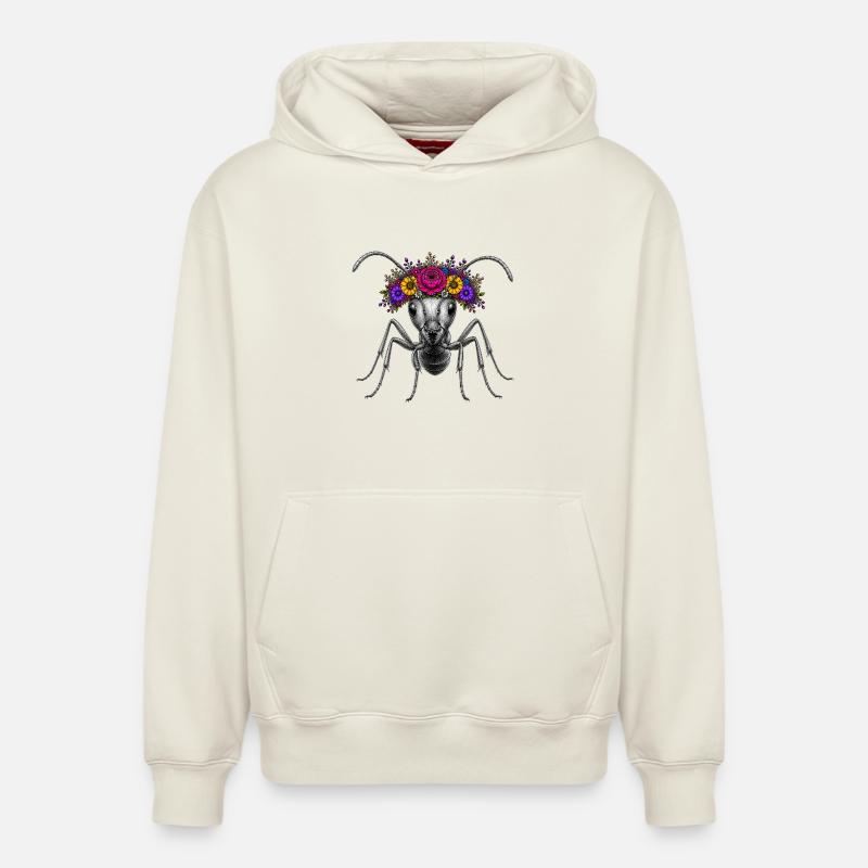 Fourmi couronne fleurie - fourmi - Sweat à capuche unisexe décontracté en coton biologique – de SPREAD - blanc cassé
