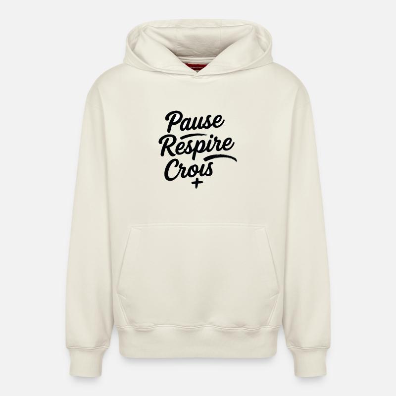 Pause Respire Crois Script - Sweat à capuche unisexe décontracté en coton biologique – de SPREAD - blanc cassé