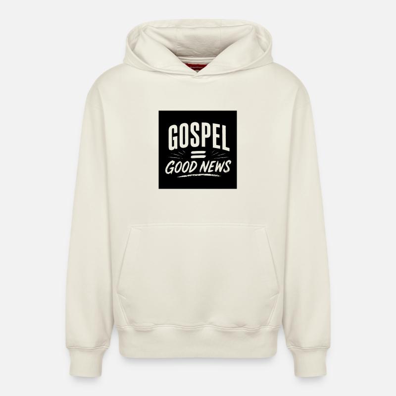 Évangile = Bonne nouvelle - Sweat à capuche unisexe décontracté en coton biologique – de SPREAD - blanc cassé