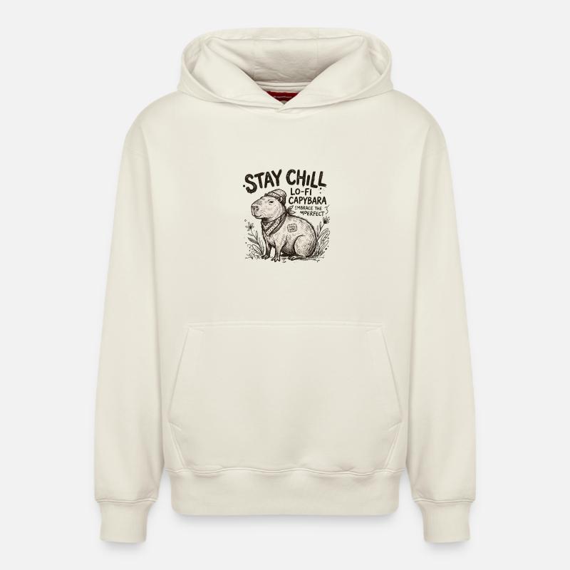 Œuvres LoFi de Capybara Chill - Sweat à capuche unisexe décontracté en coton biologique – de SPREAD - blanc cassé