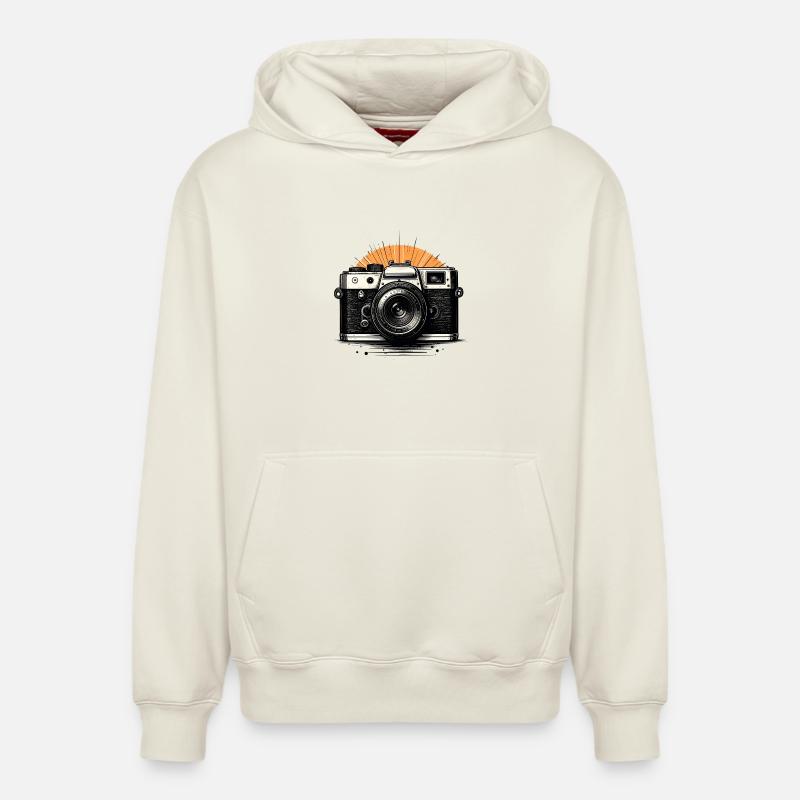 Caméra rétro Sunburst - Sweat à capuche unisexe décontracté en coton biologique – de SPREAD - blanc cassé