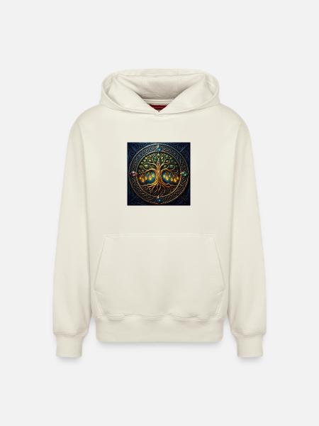 Arbre mystique aux bijoux et nœuds - Sweat à capuche unisexe décontracté en coton biologique – de SPREAD - blanc cassé