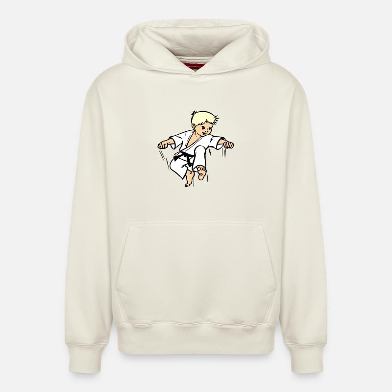 Karatekind oder Judokind mit schwarzem Gürtel - Relaxed Unisex Organic Hoodie – von SPREAD - Naturweiß