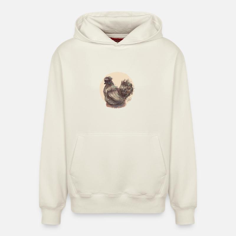 Poule en soie marron - Sweat à capuche unisexe décontracté en coton biologique – de SPREAD - blanc cassé