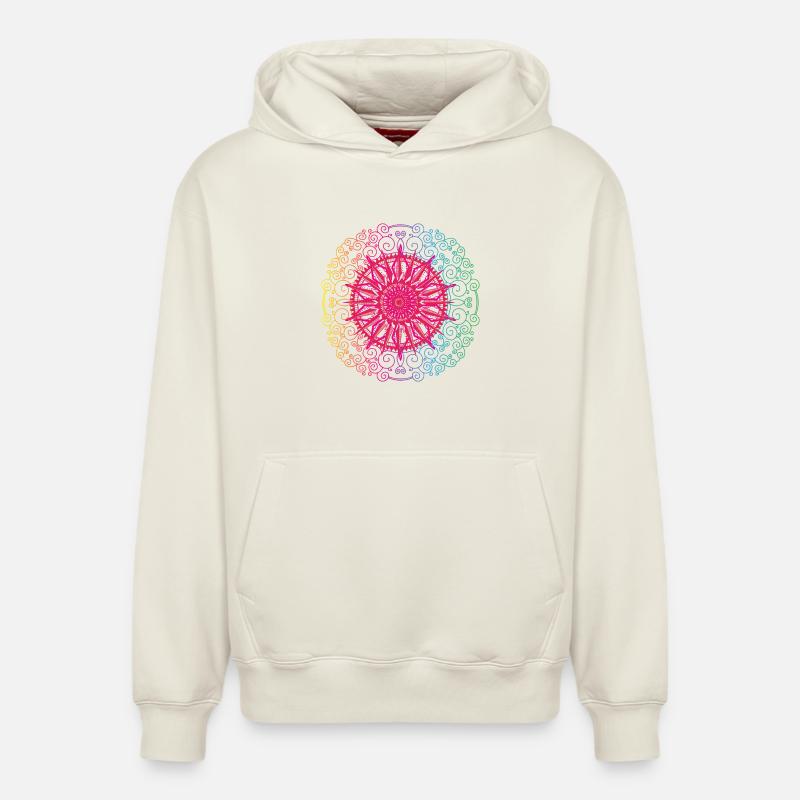 Regenbogen Mandala Gradient Kreis - Relaxed Unisex Organic Hoodie – von SPREAD - Naturweiß