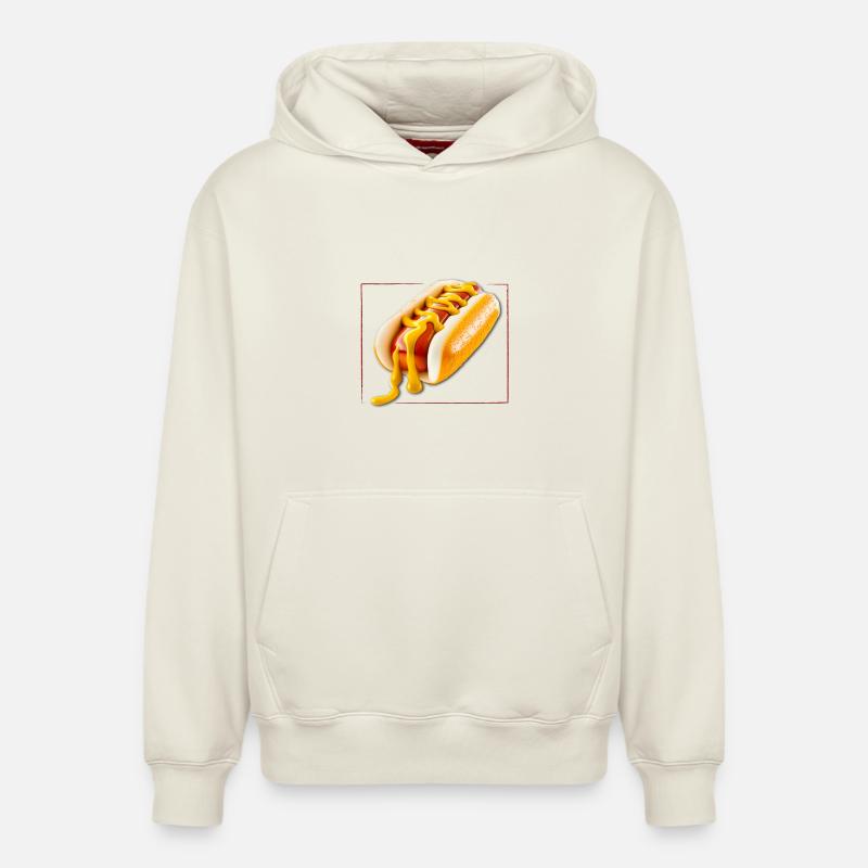 Hot-Dog Restauration Rapide Encadré - Sweat à capuche unisexe décontracté en coton biologique – de SPREAD - blanc cassé