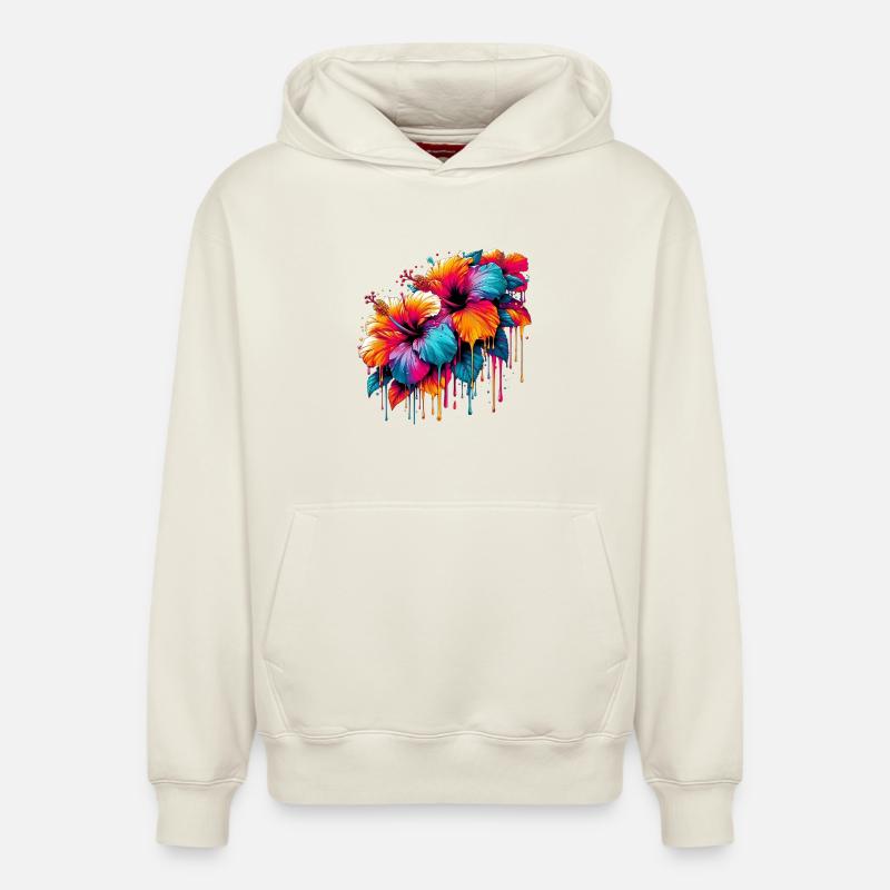 Fleurs d’hibiscus - Sweat à capuche unisexe décontracté en coton biologique – de SPREAD - blanc cassé