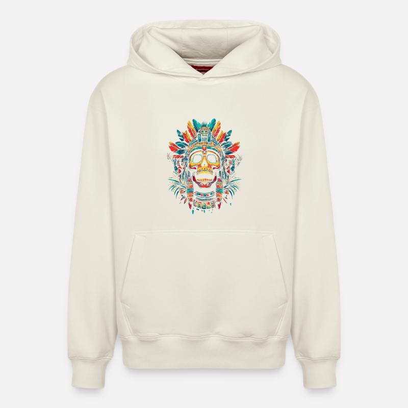 Aztèque - Sweat à capuche unisexe décontracté en coton biologique – de SPREAD - blanc cassé