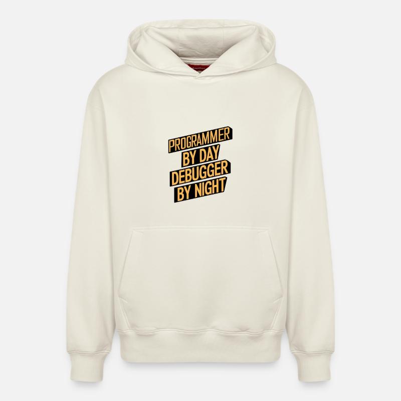 Programmer by Day, Debugger by Night - Relaxed Unisex Organic Hoodie – von SPREAD - Naturweiß