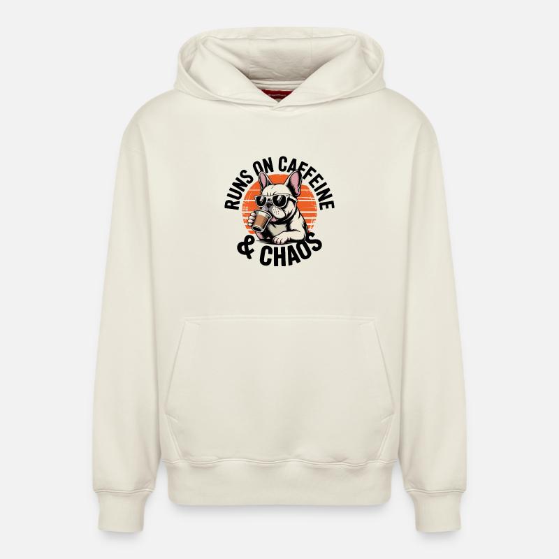 Bouledogue français Coffee Vibes - Sweat à capuche unisexe décontracté en coton biologique – de SPREAD - blanc cassé