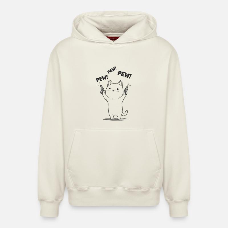 Chaton avec Pew Pew - Sweat à capuche unisexe décontracté en coton biologique – de SPREAD - blanc cassé