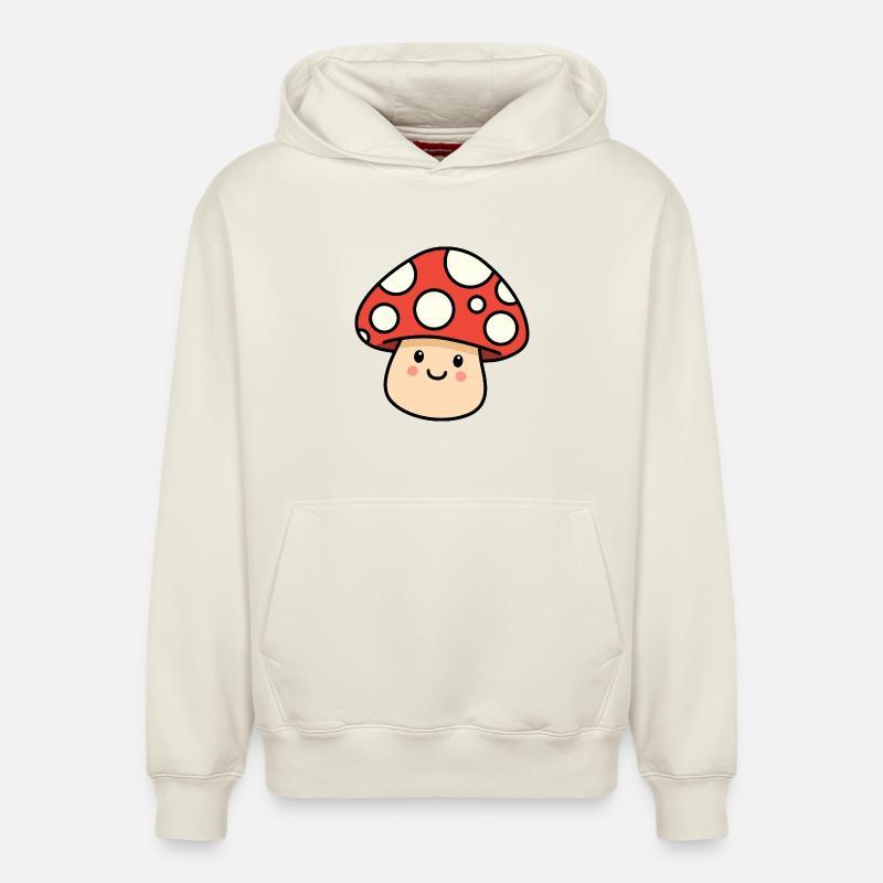 Champignon kawaii – Champignon joyeux - Sweat à capuche unisexe décontracté en coton biologique – de SPREAD - blanc cassé