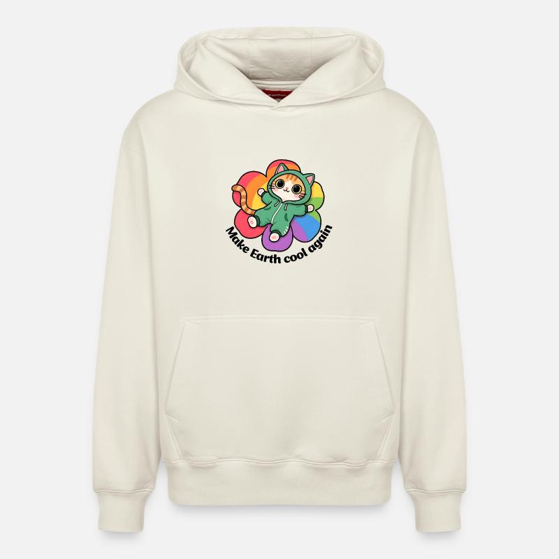 Make earth cool again - Sweat à capuche unisexe décontracté en coton biologique – de SPREAD - blanc cassé