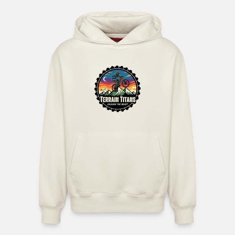 Terrain Titans MTB Unleashed - Sweat à capuche unisexe décontracté en coton biologique – de SPREAD - blanc cassé