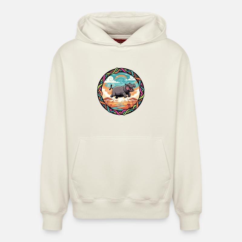 Witziger Hippo fliegendes Nilpferd bunt Savanne  - Relaxed Unisex Organic Hoodie – von SPREAD - Naturweiß