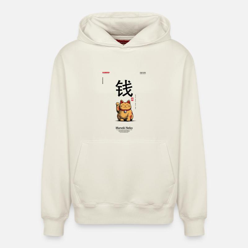 Maneki-Neko - Sweat à capuche unisexe décontracté en coton biologique – de SPREAD - blanc cassé