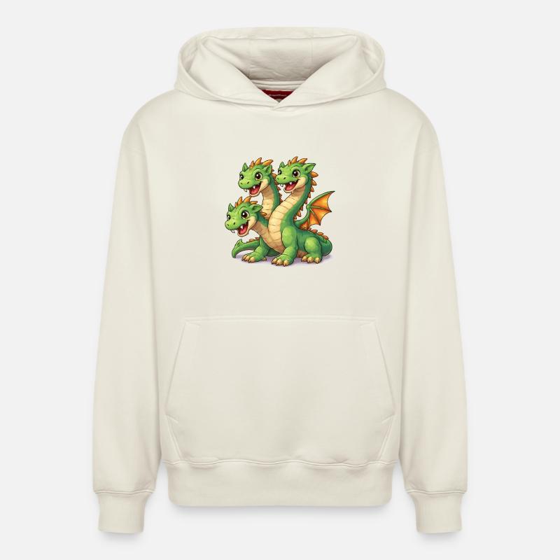 Dragon à trois têtes - Sweat à capuche unisexe décontracté en coton biologique – de SPREAD - blanc cassé