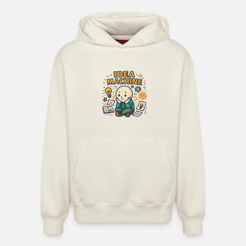 Dessin animé Machine à idées - Sweat à capuche unisexe décontracté en coton biologique – de SPREAD - blanc cassé