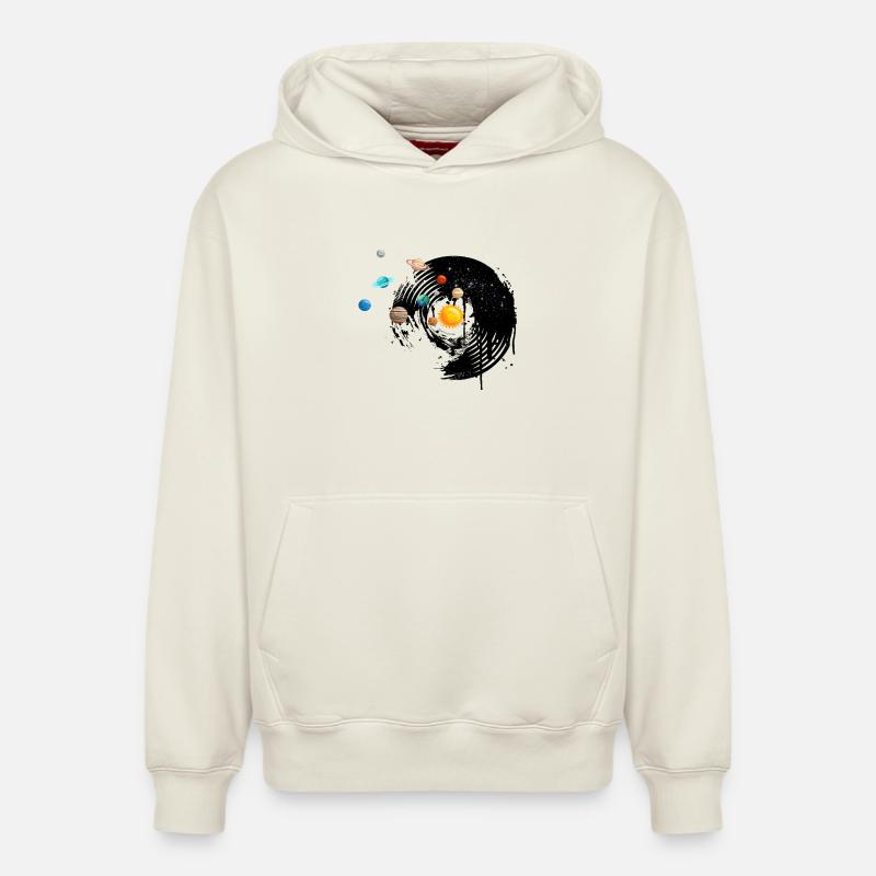 Disque vinyle - Sweat à capuche unisexe décontracté en coton biologique – de SPREAD - blanc cassé