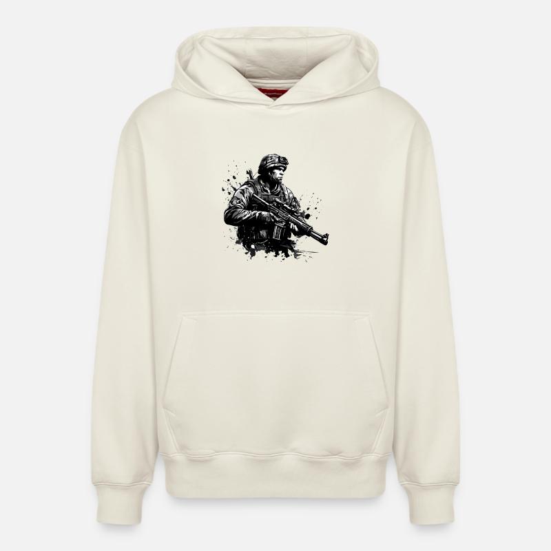 ARMÉE 02 - Sweat à capuche unisexe décontracté en coton biologique – de SPREAD - blanc cassé