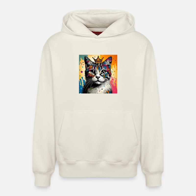 chat - Sweat à capuche unisexe décontracté en coton biologique – de SPREAD - blanc cassé