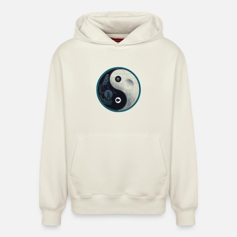Millenium_falcon_and_death_star_Yin_Yang - Sweat à capuche unisexe décontracté en coton biologique – de SPREAD - blanc cassé
