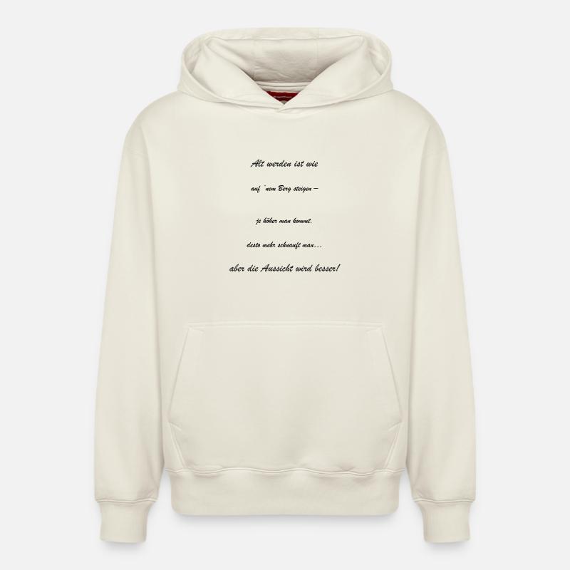 Altwerden: Die Aussicht Wird Besser - Relaxed Unisex Organic Hoodie – von SPREAD - Naturweiß