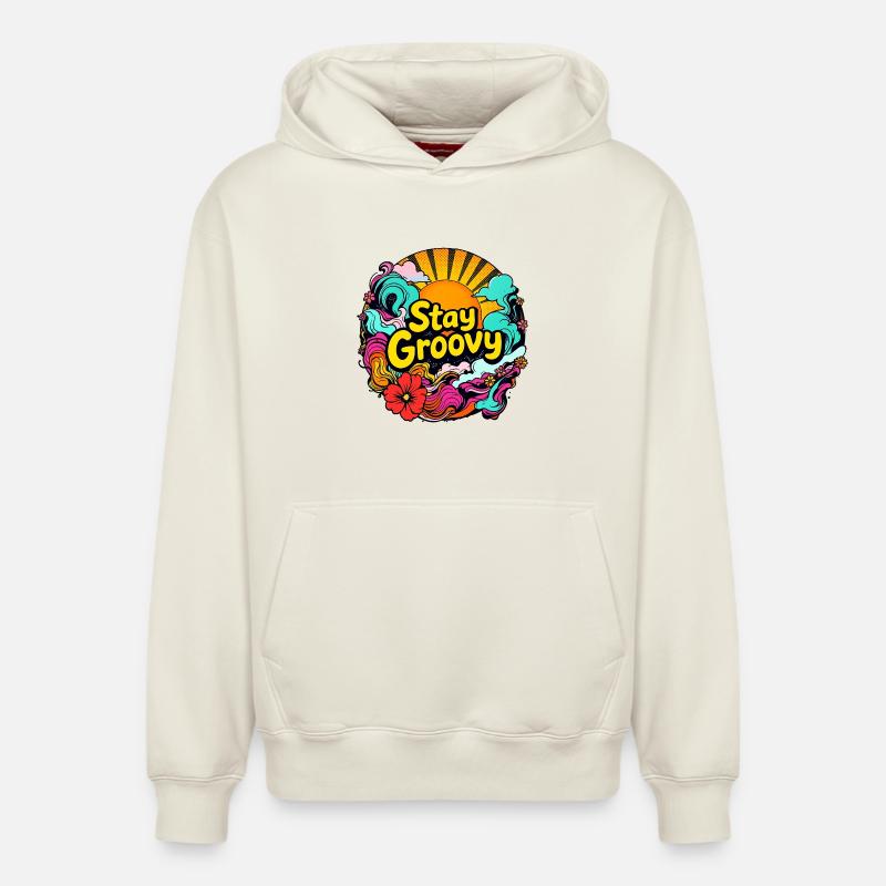 Rétro psychédélique – Restez groovy - Sweat à capuche unisexe décontracté en coton biologique – de SPREAD - blanc cassé