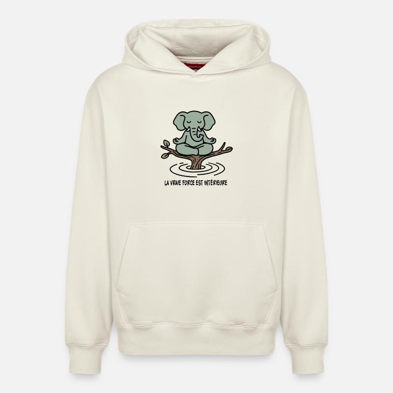 Elephant Zen sur Branche - Sweat à capuche unisexe décontracté en coton biologique – de SPREAD - blanc cassé