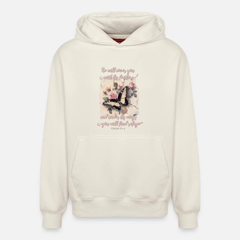 Versets bibliques Papillon chrétien - Sweat à capuche unisexe décontracté en coton biologique – de SPREAD - blanc cassé