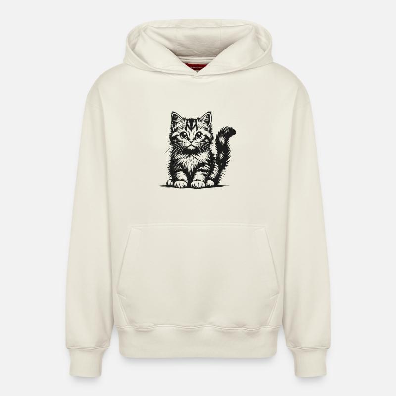 Silhouette des Chats Noirs - Sweat à capuche unisexe décontracté en coton biologique – de SPREAD - blanc cassé