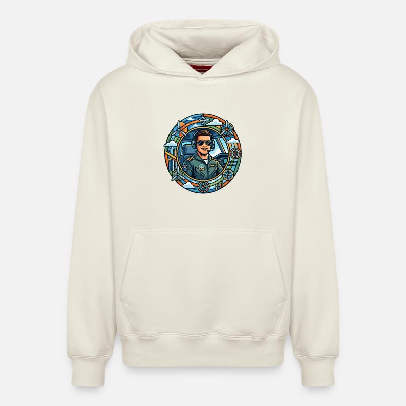 Comic-Pilot im Cockpit Rundflug - Relaxed Unisex Organic Hoodie – von SPREAD - Naturweiß