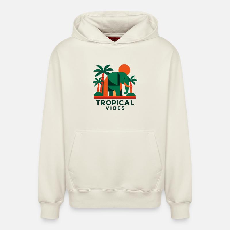 Éléphant tropical - Sweat à capuche unisexe décontracté en coton biologique – de SPREAD - blanc cassé