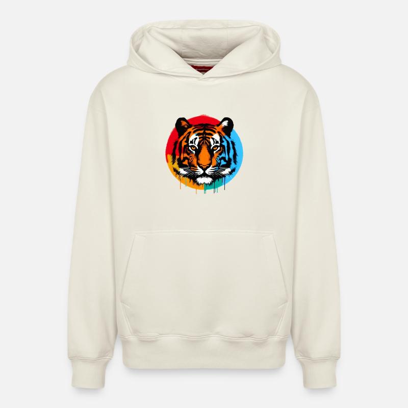 Tigre - Sweat à capuche unisexe décontracté en coton biologique – de SPREAD - blanc cassé