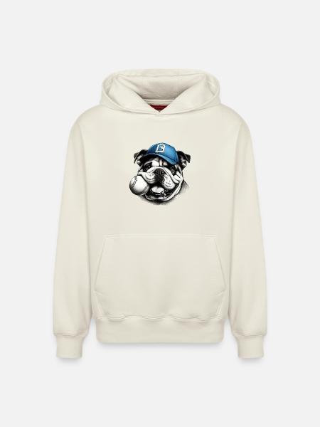 Dog Bulldog Baseball - Relaxed Unisex Organic Hoodie – by SPREAD - off white