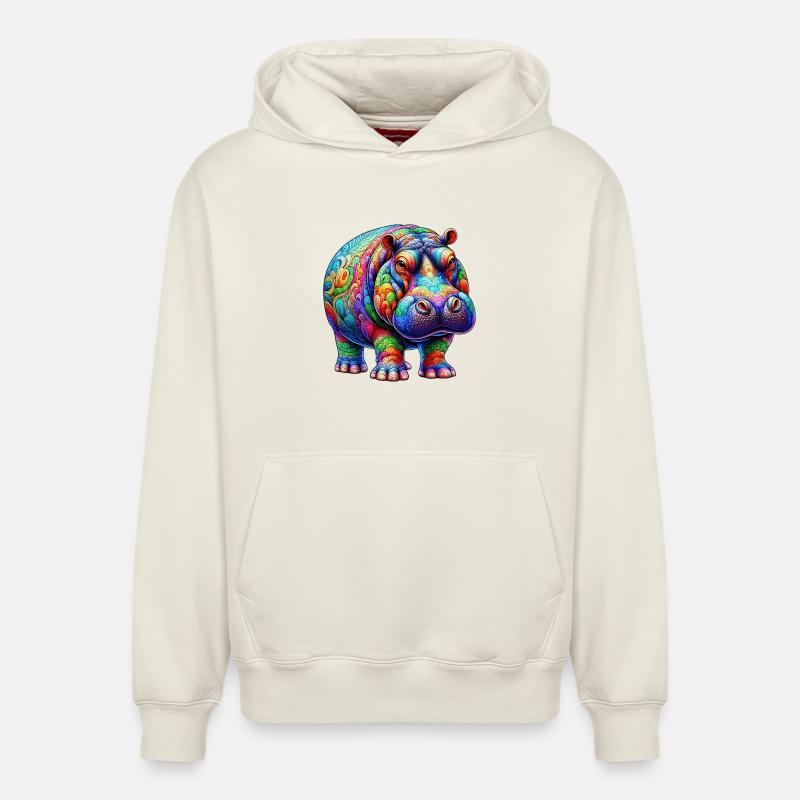 Hippopotame - Sweat à capuche unisexe décontracté en coton biologique – de SPREAD - blanc cassé