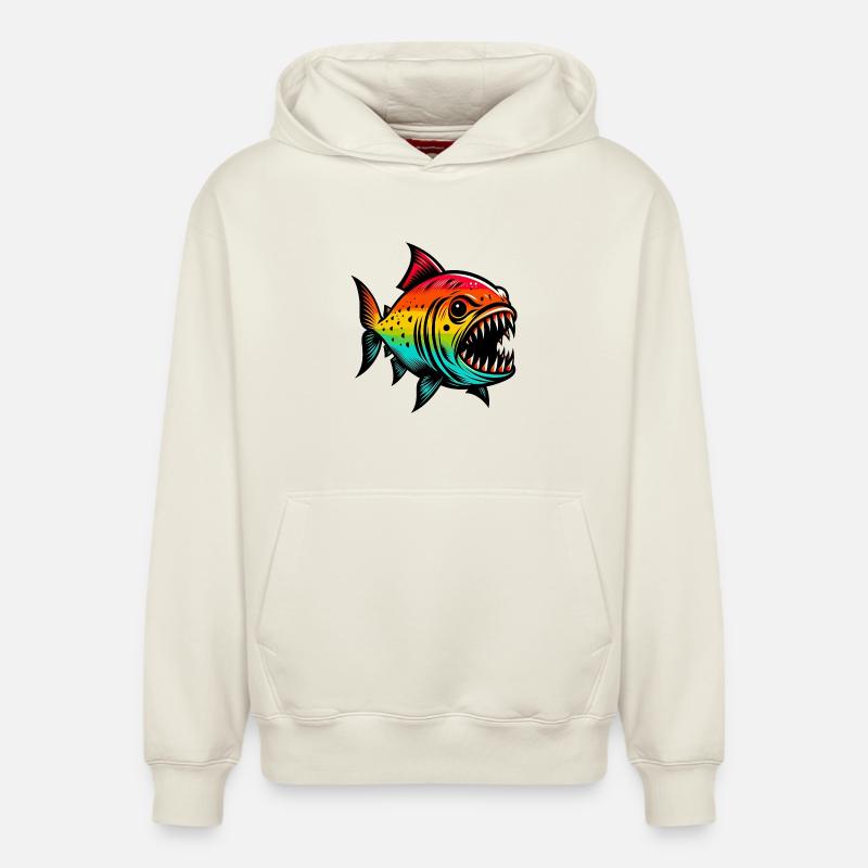 Piranha - Sweat à capuche unisexe décontracté en coton biologique – de SPREAD - blanc cassé