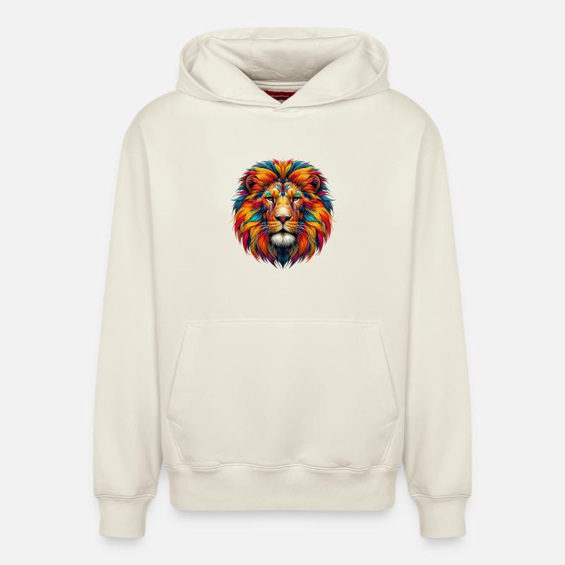 Lion - Sweat à capuche unisexe décontracté en coton biologique – de SPREAD - blanc cassé