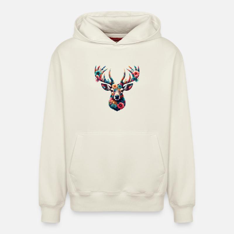Cerf - Sweat à capuche unisexe décontracté en coton biologique – de SPREAD - blanc cassé