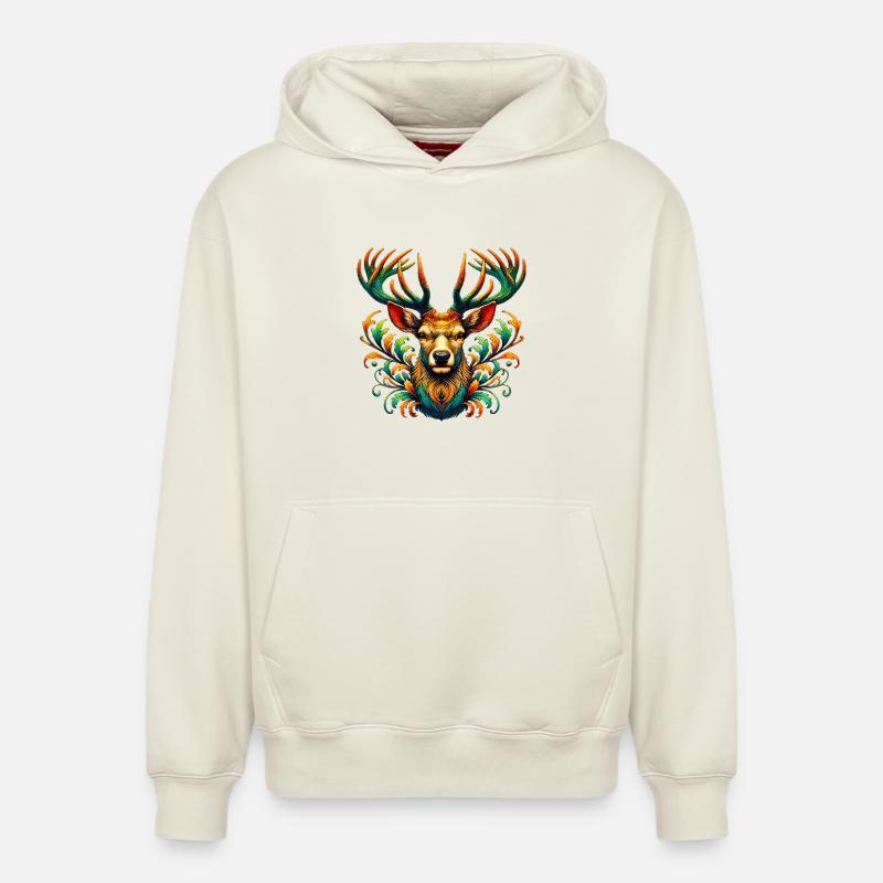 Cerf - Sweat à capuche unisexe décontracté en coton biologique – de SPREAD - blanc cassé