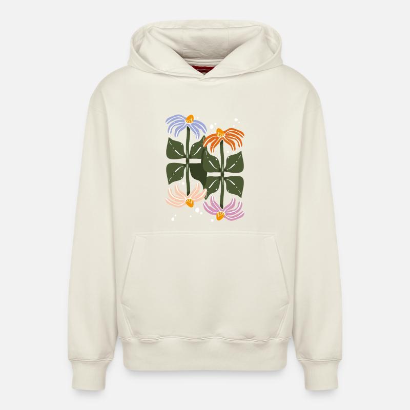 Illustration de quatre fleurs - Sweat à capuche unisexe décontracté en coton biologique – de SPREAD - blanc cassé