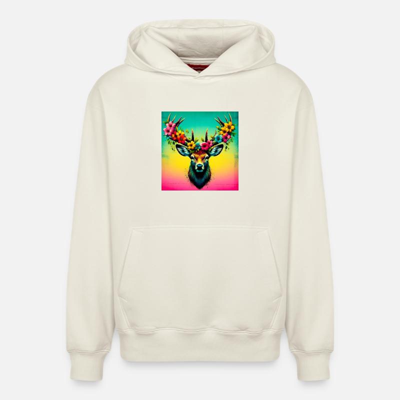 Cerf - Sweat à capuche unisexe décontracté en coton biologique – de SPREAD - blanc cassé
