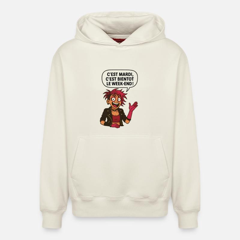 C'est mardi ! C'est bientôt le weekend ! - Sweat à capuche unisexe décontracté en coton biologique – de SPREAD - blanc cassé