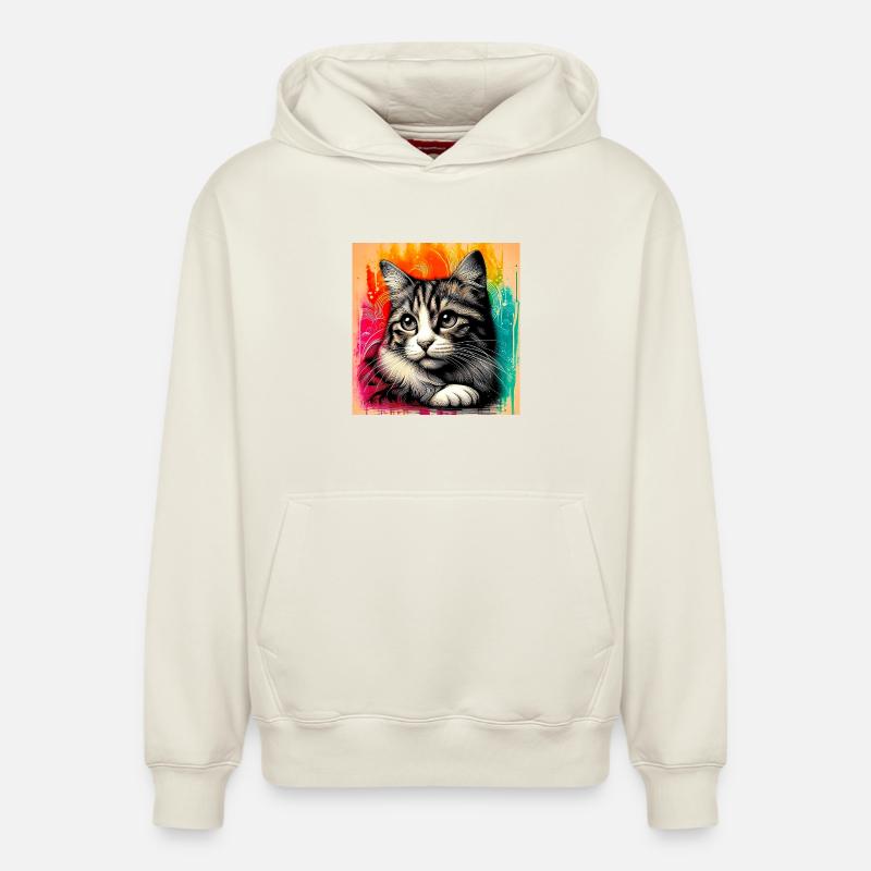 chat - Sweat à capuche unisexe décontracté en coton biologique – de SPREAD - blanc cassé
