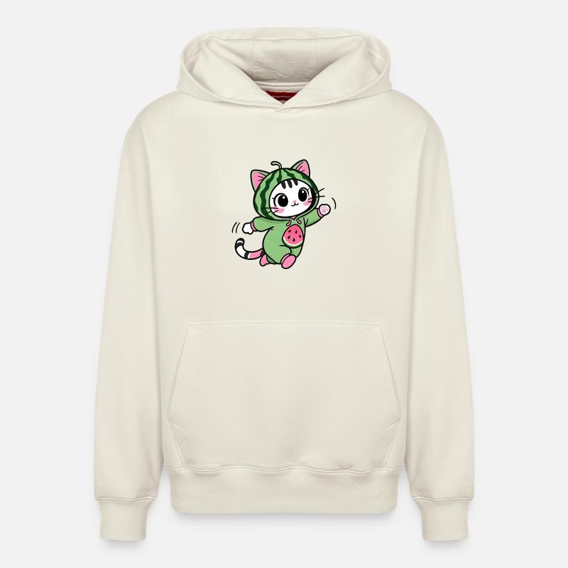Chat Mignon en Hoodie Pastèque - Sweat à capuche unisexe décontracté en coton biologique – de SPREAD - blanc cassé