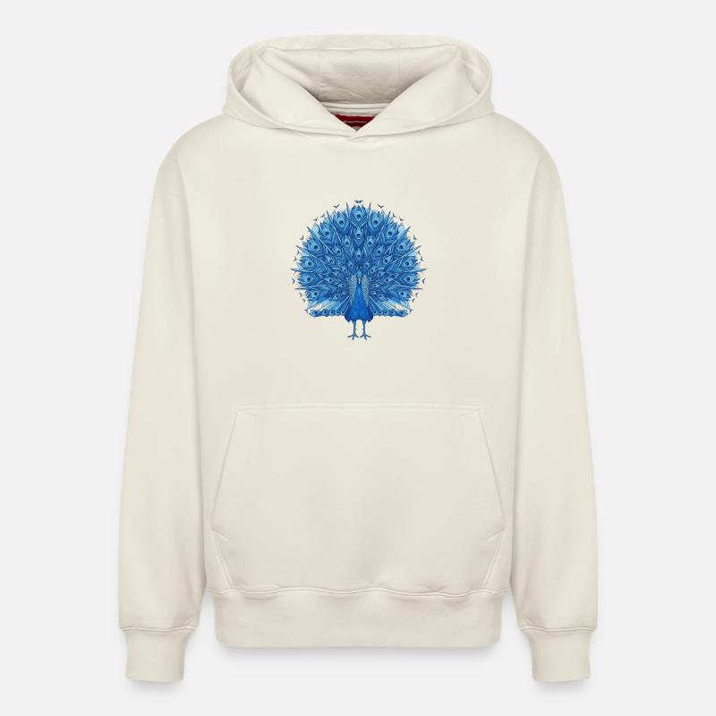 Éventail Paon Bleu Cobalt - Sweat à capuche unisexe décontracté en coton biologique – de SPREAD - blanc cassé